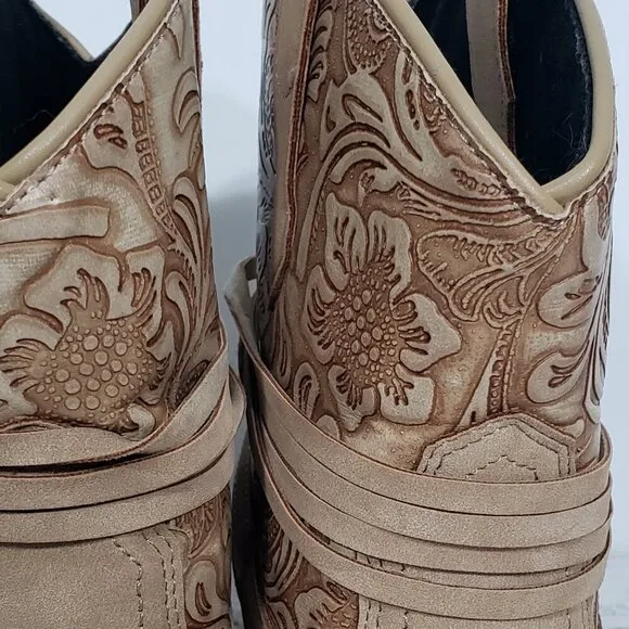 Dingo  Faux Tan Embossed Leather Cowboy Bootie Boots  Women's Size 6.5