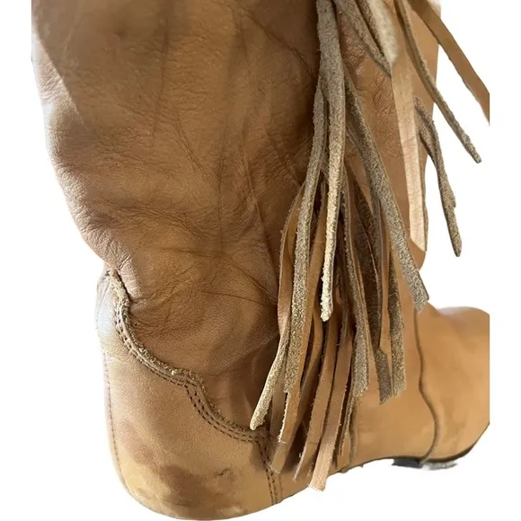 Dingo Tan Leather Fringe Boots Womens Size 6 M Festival Western