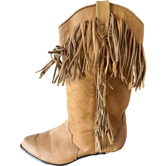 Dingo Tan Leather Fringe Boots Womens Size 6 M Festival Western