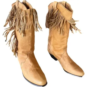 Dingo Tan Leather Fringe Boots Womens Size 6 M Festival Western