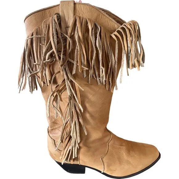 Dingo Tan Leather Fringe Boots Womens Size 6 M Festival Western
