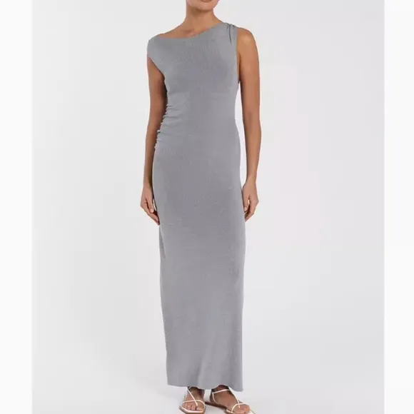 DISSH Poppy Bitter Choc Asym Midi Dress - Silver Gray