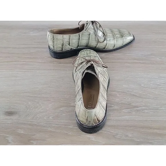 Distefano Hand Made Vero Cuoio  Genuine Green Alligator‎ Mens Shoes Size 9