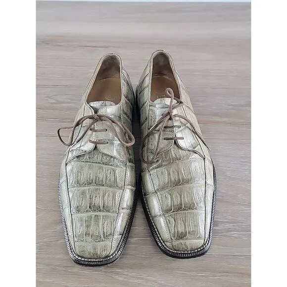 Distefano Hand Made Vero Cuoio  Genuine Green Alligator‎ Mens Shoes Size 9