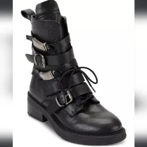 DKNY Black Buckled Side Zip Boots