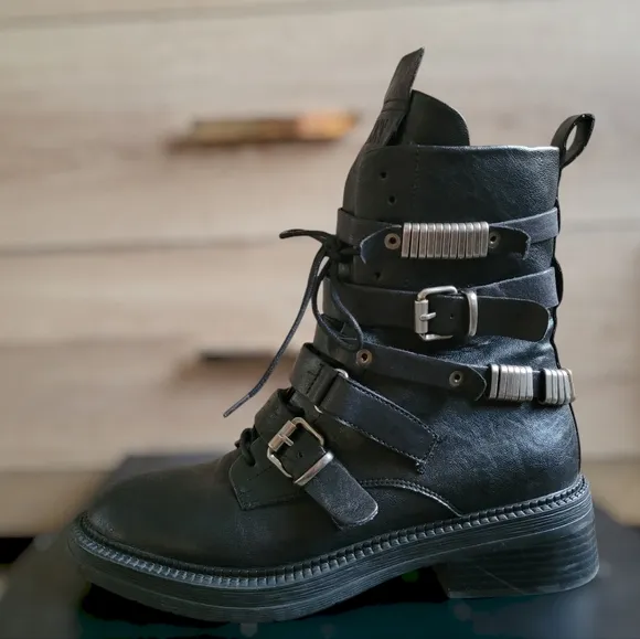 DKNY Black Buckled Side Zip Boots