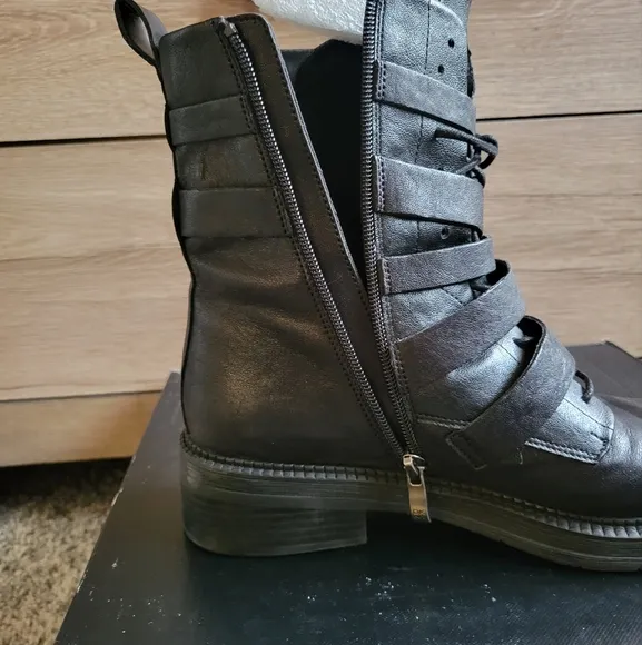DKNY Black Buckled Side Zip Boots