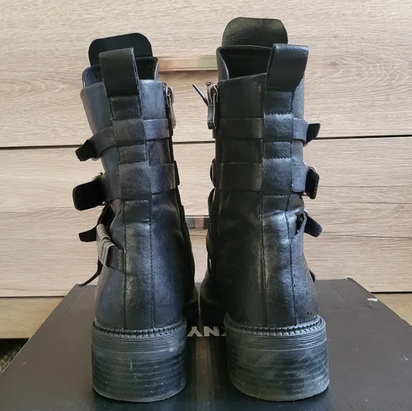 DKNY Black Buckled Side Zip Boots