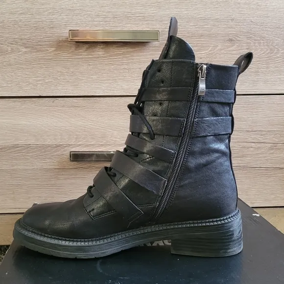 DKNY Black Buckled Side Zip Boots