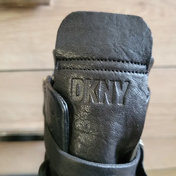 DKNY Black Buckled Side Zip Boots