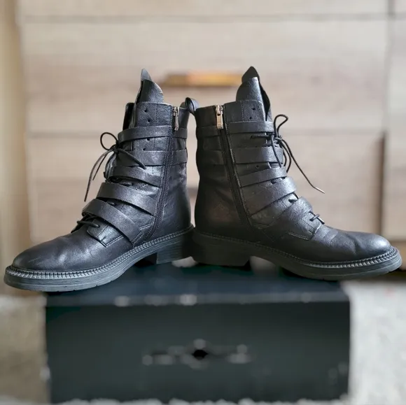 DKNY Black Buckled Side Zip Boots