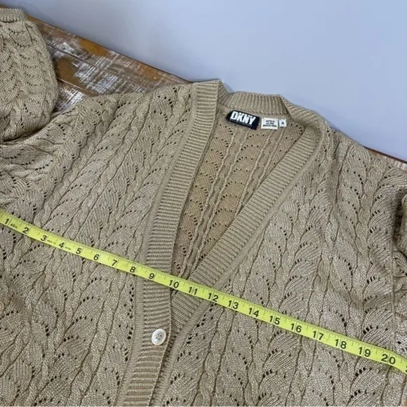 DKNY Knitted Cardigan Sweater Top Size M Color Tan