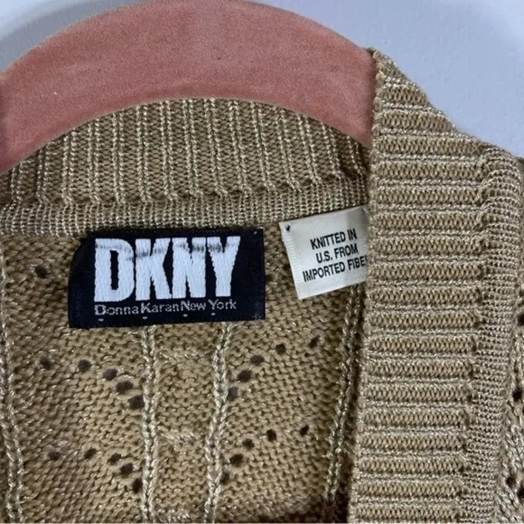 DKNY Knitted Cardigan Sweater Top Size M Color Tan