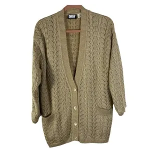 DKNY Knitted Cardigan Sweater Top Size M Color Tan