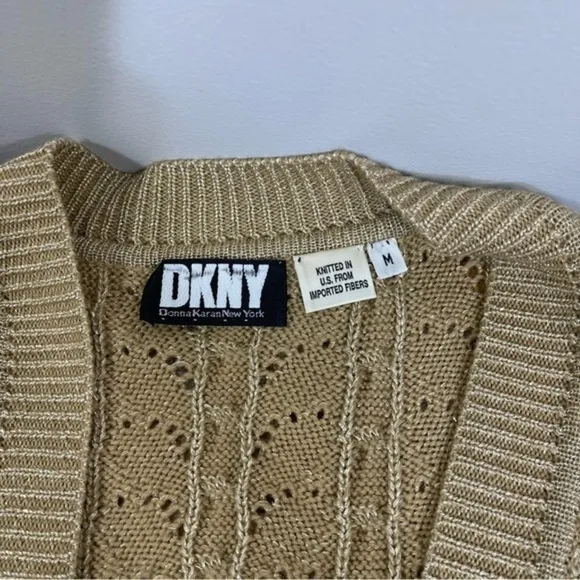 DKNY Knitted Cardigan Sweater Top Size M Color Tan