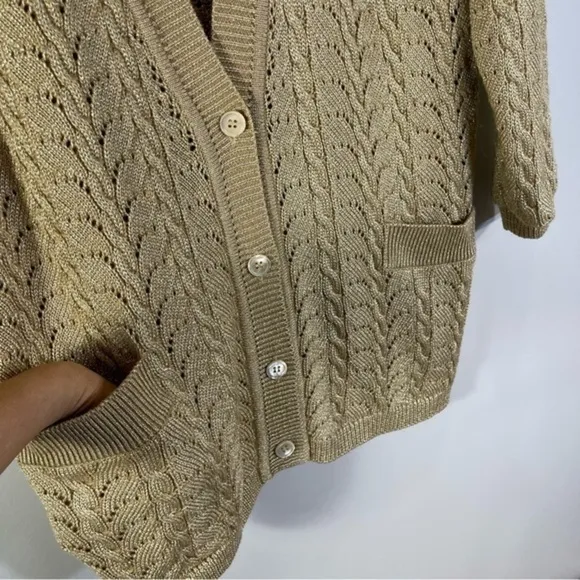 DKNY Knitted Cardigan Sweater Top Size M Color Tan