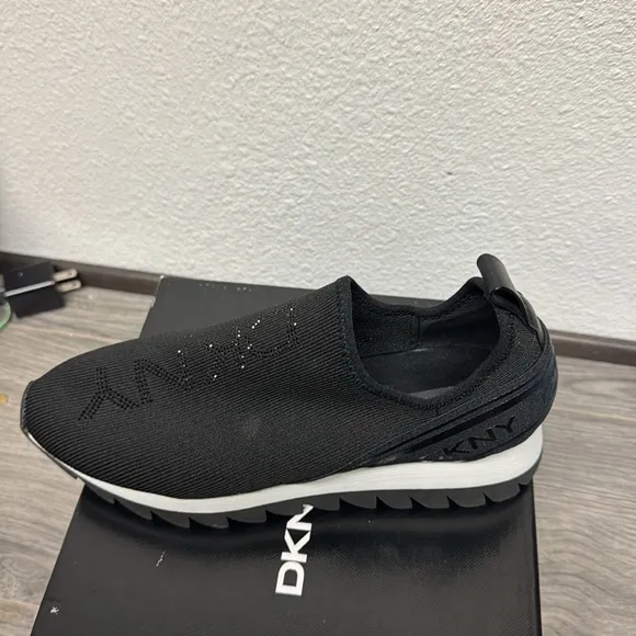 DKNY Women Brand Name Abbi Bling Slip on Casual Shoes, Black