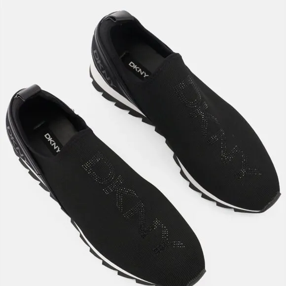 DKNY Women Brand Name Abbi Bling Slip on Casual Shoes, Black