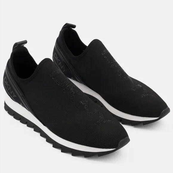 DKNY Women Brand Name Abbi Bling Slip on Casual Shoes, Black