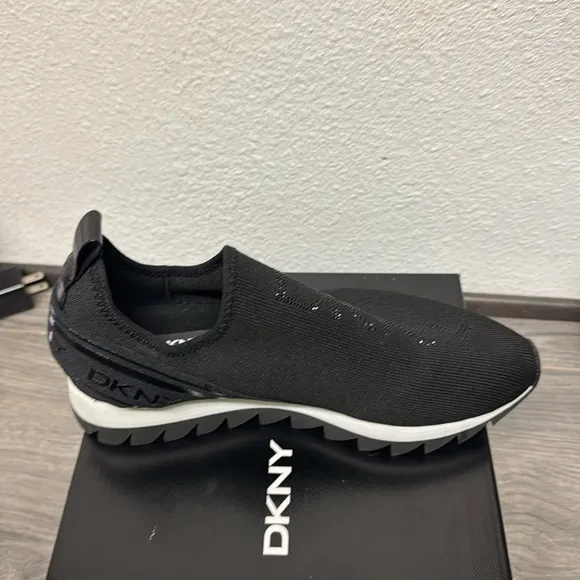 DKNY Women Brand Name Abbi Bling Slip on Casual Shoes, Black