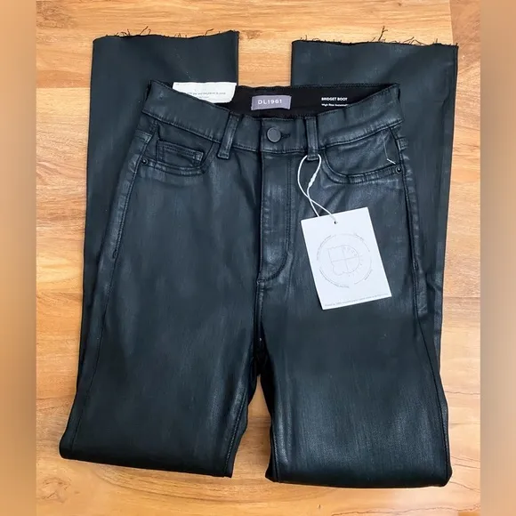 DL1961 Bridget Boot High Rise Instasculpt Crop Black Coated Stretch Quiet Luxury