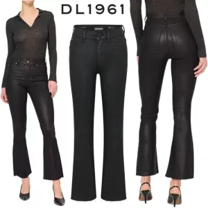DL1961 Bridget Boot High Rise Instasculpt Crop Black Coated Stretch Quiet Luxury