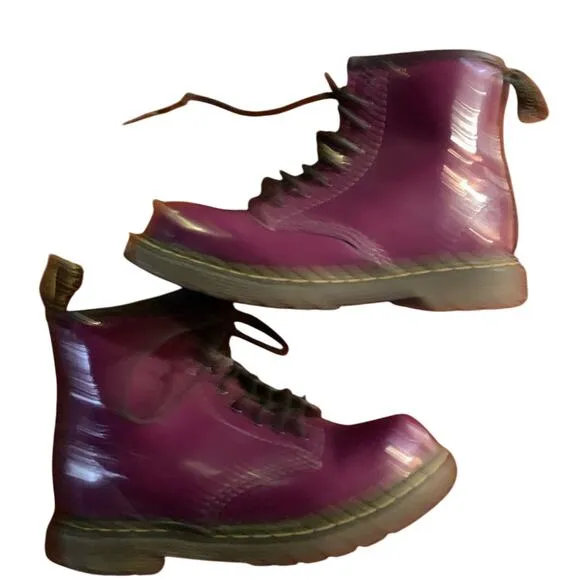 Doc marten children kids purple patent leather boots shoes w zip up side Sz 10
