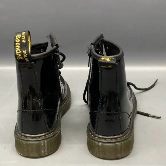 Doc Martens Kids Black Patent Leather Laced Side Zip Boots Size 3