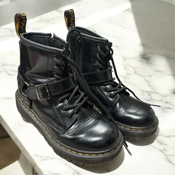 Doc Martens Leather Side-zip with Lace-Up Bouncing Sole Boots Girls Size 1