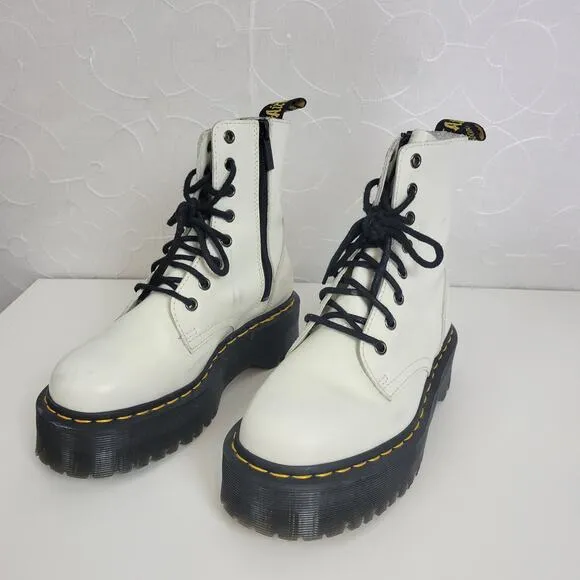 Doc Martens Womens Shoes Size 6 White Round Toe High Platform Side Zip Boots