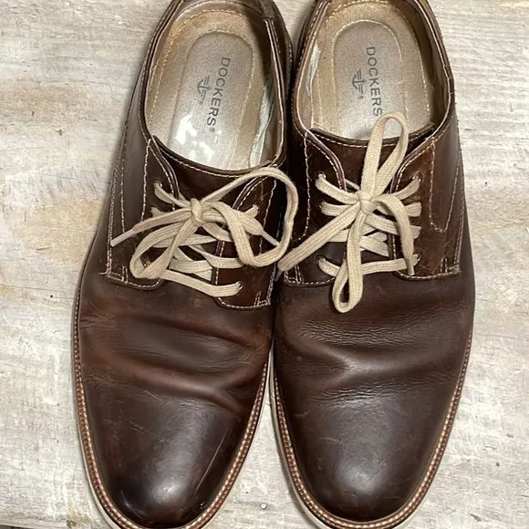 Dockers Mens‎ 10.5 M Never Wet 90-36211 Brown Leather Round Toe Shoes