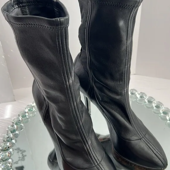 DOLCE &amp; Gabbana black Stretch leather jersey ankle boots size 41
