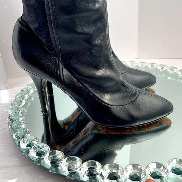 DOLCE &amp; Gabbana black Stretch leather jersey ankle boots size 41