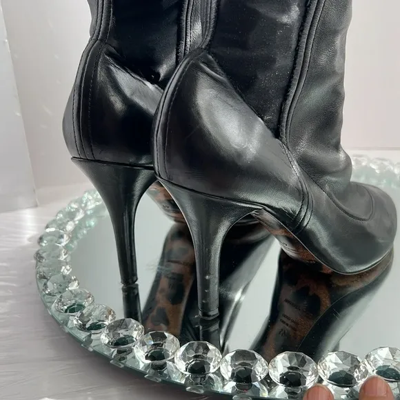 DOLCE &amp; Gabbana black Stretch leather jersey ankle boots size 41