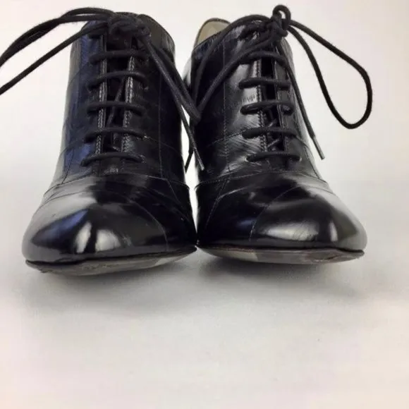 Dolce Gabbana Black Lace Up Oxford Stiletto Booties size EU 36.5 US 6.5