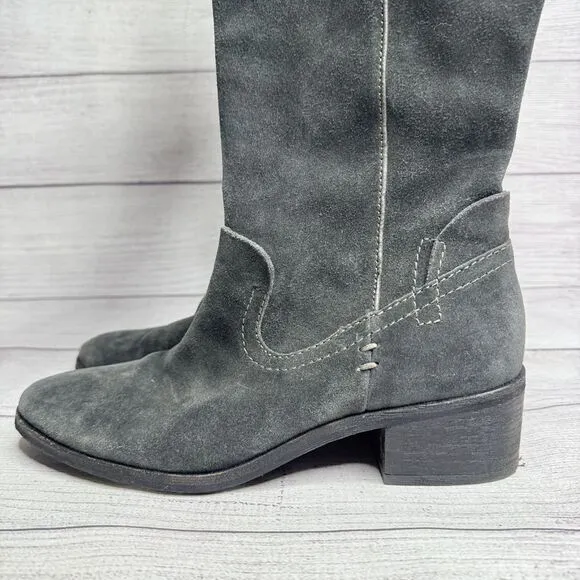 Dolce Vita Over the Knee Boots Gray Suede Size 7.5 Block Heel Side Zip Up Winter