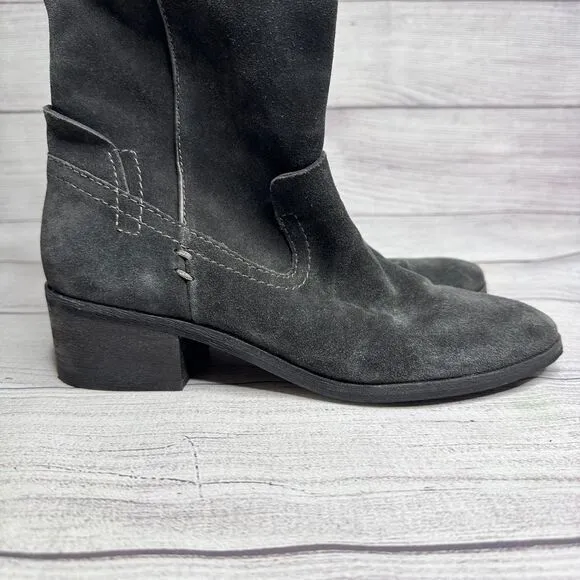 Dolce Vita Over the Knee Boots Gray Suede Size 7.5 Block Heel Side Zip Up Winter