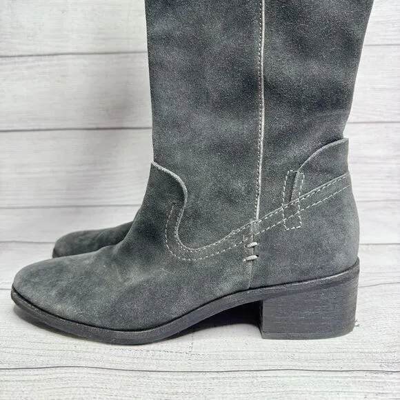 Dolce Vita Over the Knee Boots Gray Suede Size 7.5 Block Heel Side Zip Up Winter
