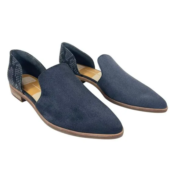 Dolce Vita Women 8.5M‎ Kelsa Pointed Toe Flats in Anthracite Suede &amp; Snake Print