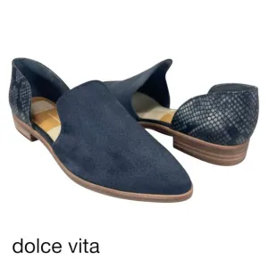 Dolce Vita Women 8.5M‎ Kelsa Pointed Toe Flats in Anthracite Suede &amp; Snake Print