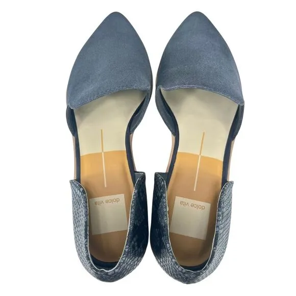 Dolce Vita Women 8.5M‎ Kelsa Pointed Toe Flats in Anthracite Suede &amp; Snake Print