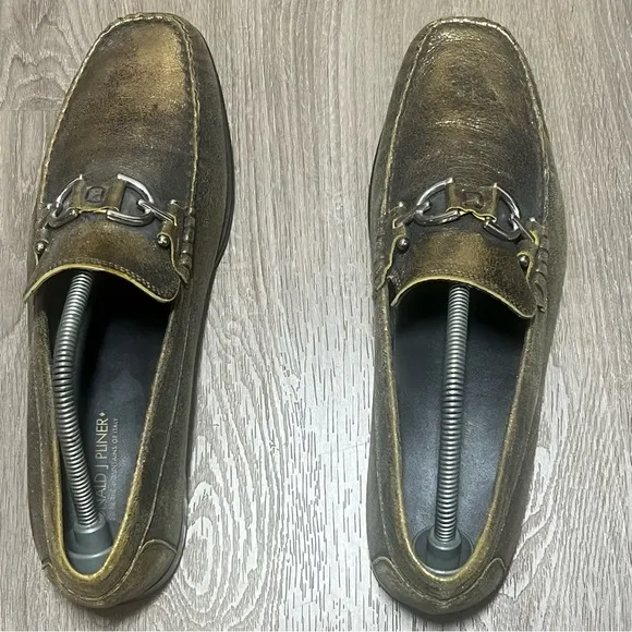 Donald J. Pliner Dacio Loafers Metallic Gold Leather Shoes Sz 10M Prom Rare​