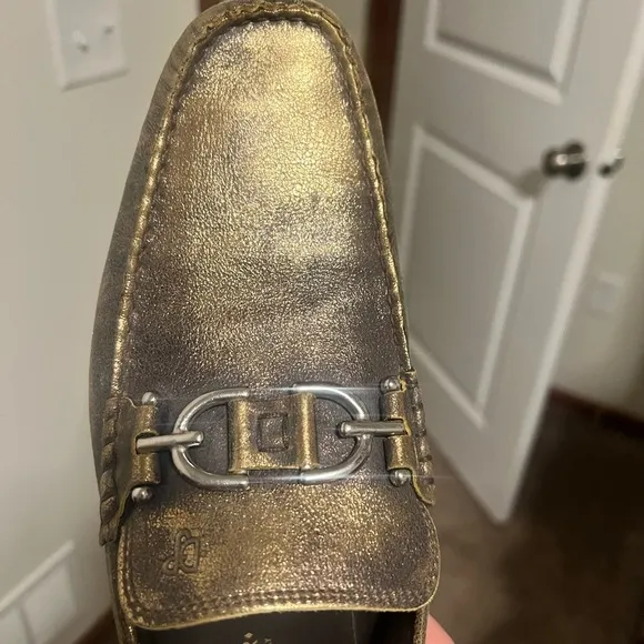 Donald J. Pliner Dacio Loafers Metallic Gold Leather Shoes Sz 10M Prom Rare​