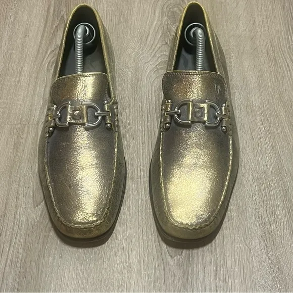 Donald J. Pliner Dacio Loafers Metallic Gold Leather Shoes Sz 10M Prom Rare​