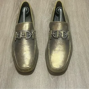 Donald J. Pliner Dacio Loafers Metallic Gold Leather Shoes Sz 10M Prom Rare​