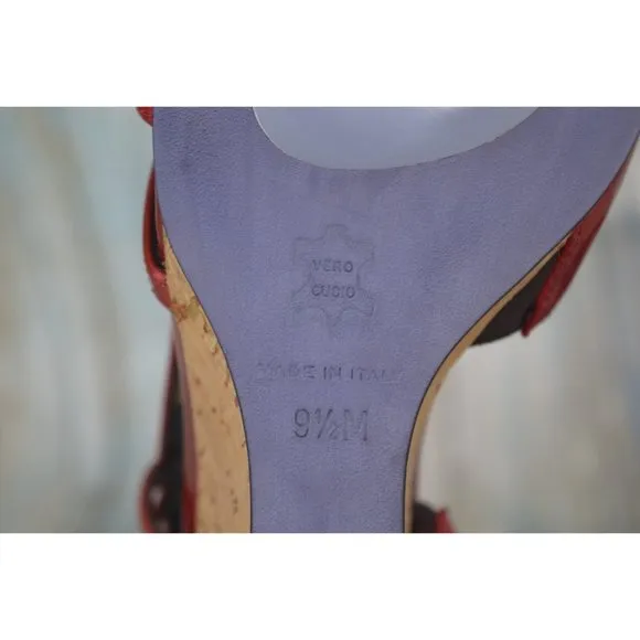 Donald J Pliner Palmor Red Patent Floral Wedges Size 9.5 Slingback Heels NICE