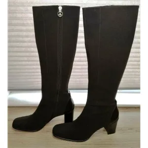 DONALD PILNER 8.5M Espresso Silk Elastic Tall Boots Side Zip IMANI S1-L06 M085