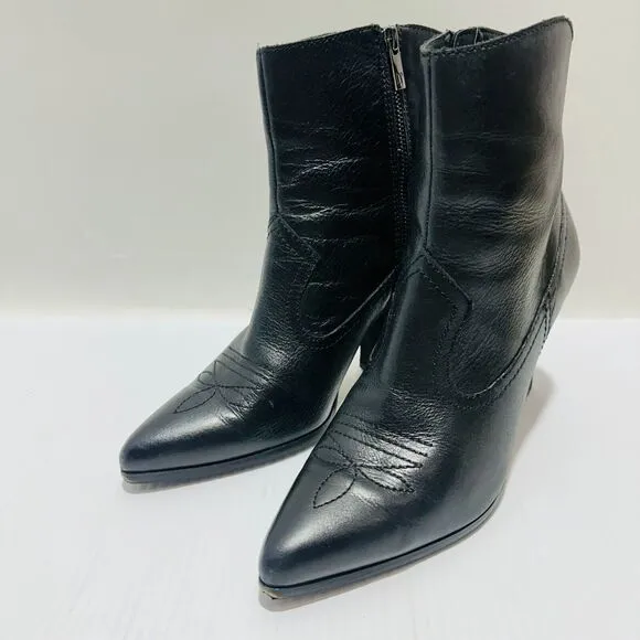 Donald Pliner Velle Women 9.5M Western Boots Black Leather Side Zip Cowgirl