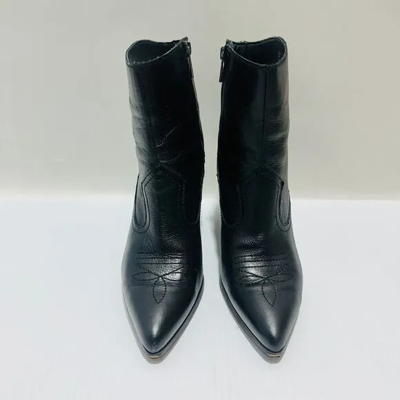 Donald Pliner Velle Women 9.5M Western Boots Black Leather Side Zip Cowgirl