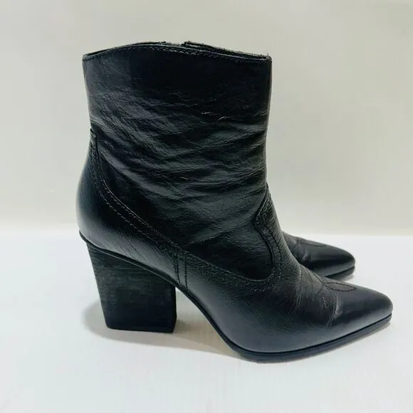 Donald Pliner Velle Women 9.5M Western Boots Black Leather Side Zip Cowgirl